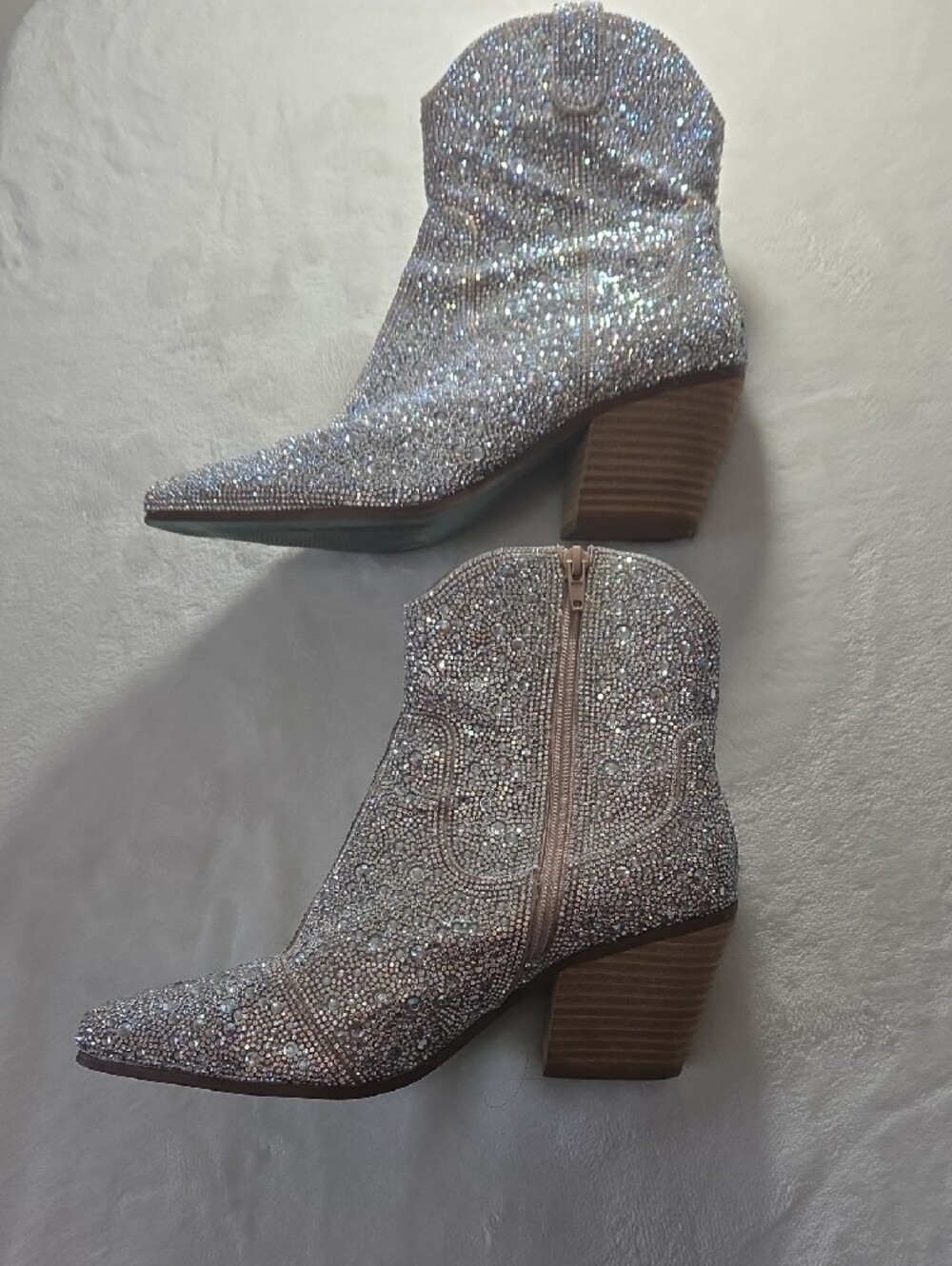 Betsey Johnson Silver Sparkle Rhinestone Ankle Boots - Picture 2 of 5